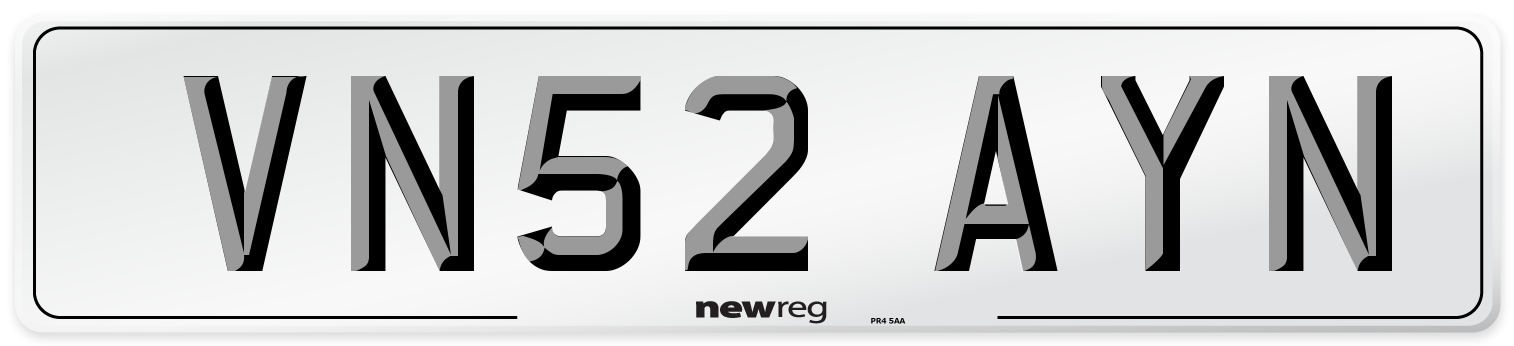 VN52 AYN Number Plate from New Reg